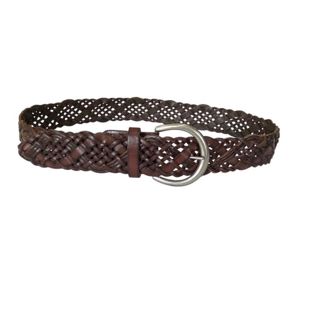 Fossil Genuine Leather Braided Belt Size Medium Brown 44” Long Tip To Buckle